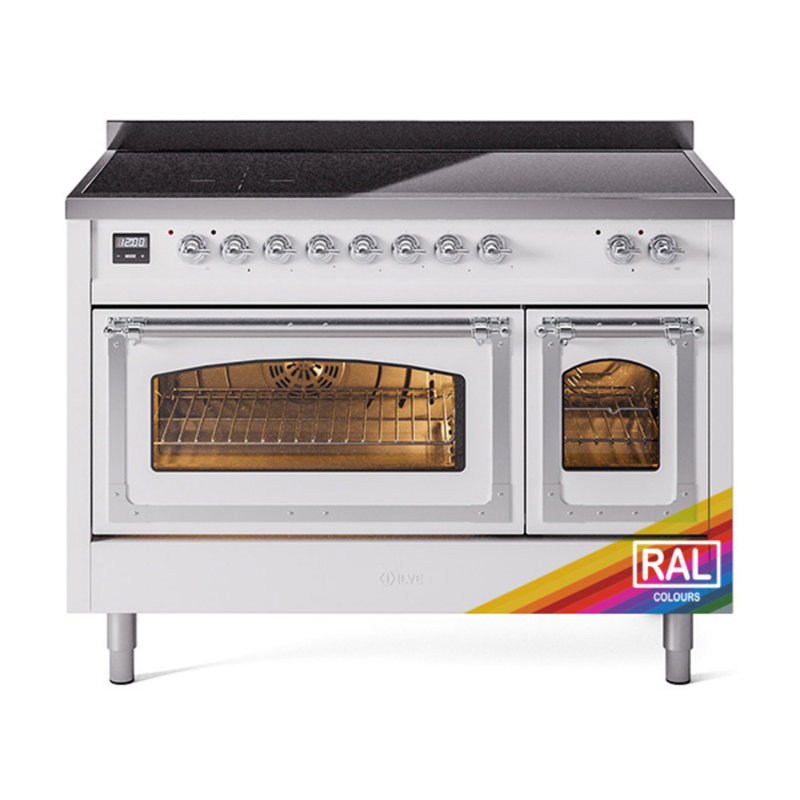 Cuisinière à induction 48 pouces avec 6 éléments à induction ILVE Nostalgie II Series Noblesse, Chrome chrome