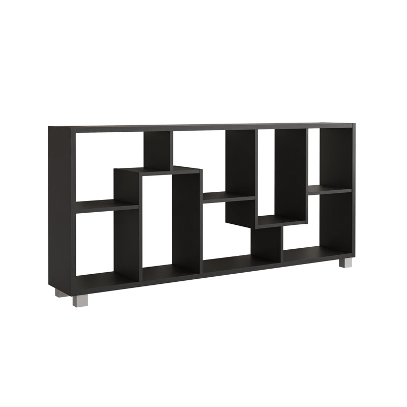 Cerwyn 156cm H x 69cm W Geometric Bookcase, Black