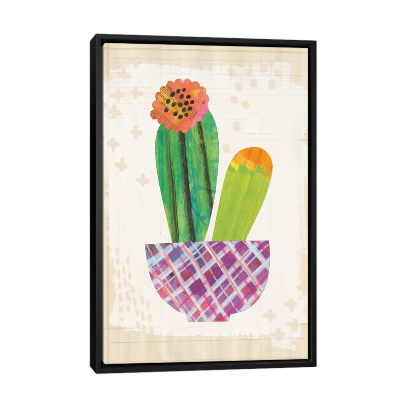 «Collage Cactus II.A», impression sur toile tendue, H 26 po x l 18 po x P 1,5 po, Toile avec cadre noir, Pas de tapis