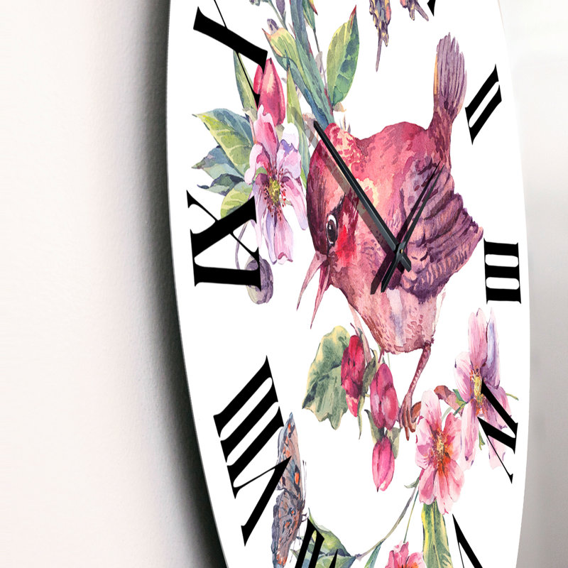 Oiseau sur une branche en fleurs I - Horloge murale traditionnelle, Grand