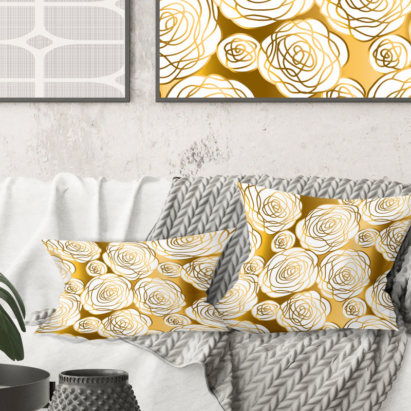Coussin Golden Floral III - Mid-Century Modern, 16 po x 1 po