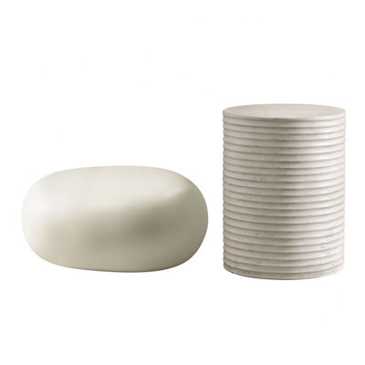 Ensemble de table basse et table de bout cannelée en béton 2 pièces