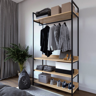 Armoire moderne en chêne avec plusieurs tablettes, 39,4 x 70,9 x 15,7 pouces | 100% panneau de particules enduit de mélamine, épaisseur de 0,7 pouce | Pieds en métal thermolaqués électrostatiques, montage industriel élégant