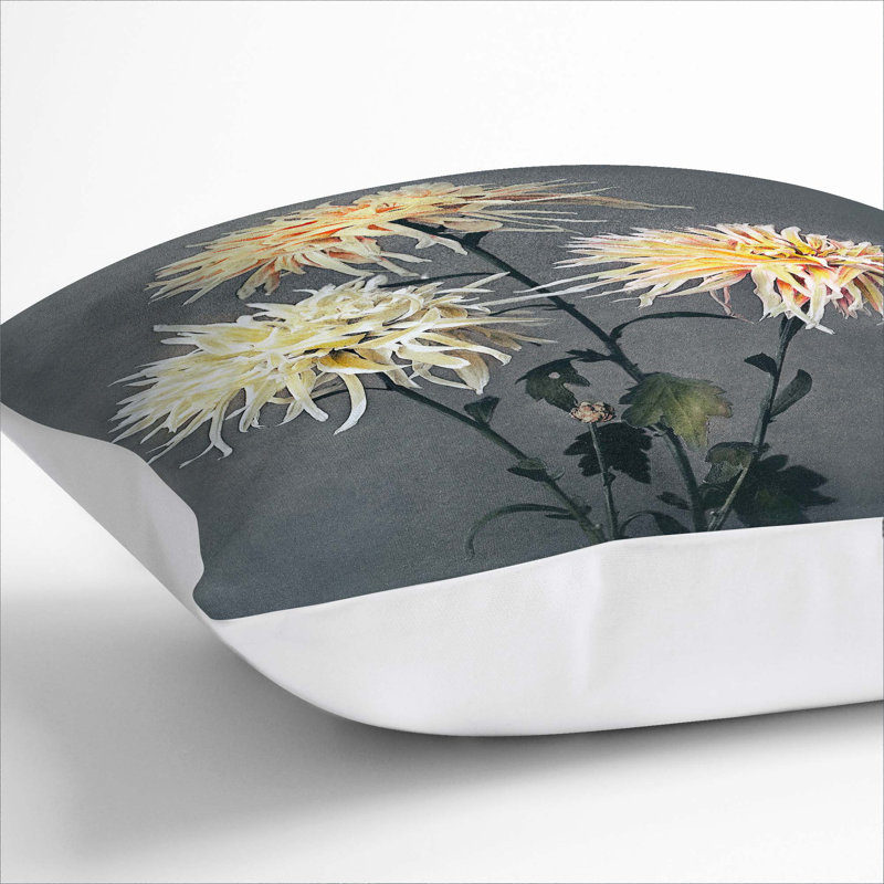 Three Chrysanthemums by Ogawa Kazumasa Cushion with Filling, White, 55cm H x 55cm W x 20cm D