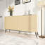 Buffet de style Mid-Century moderne de 63 po de couleur chêne, 5 pieds de support, 4 tablettes réglables, motif nid d'abeille et structure stable pour buffet d'entrée avec design, structure ultra-1318158825