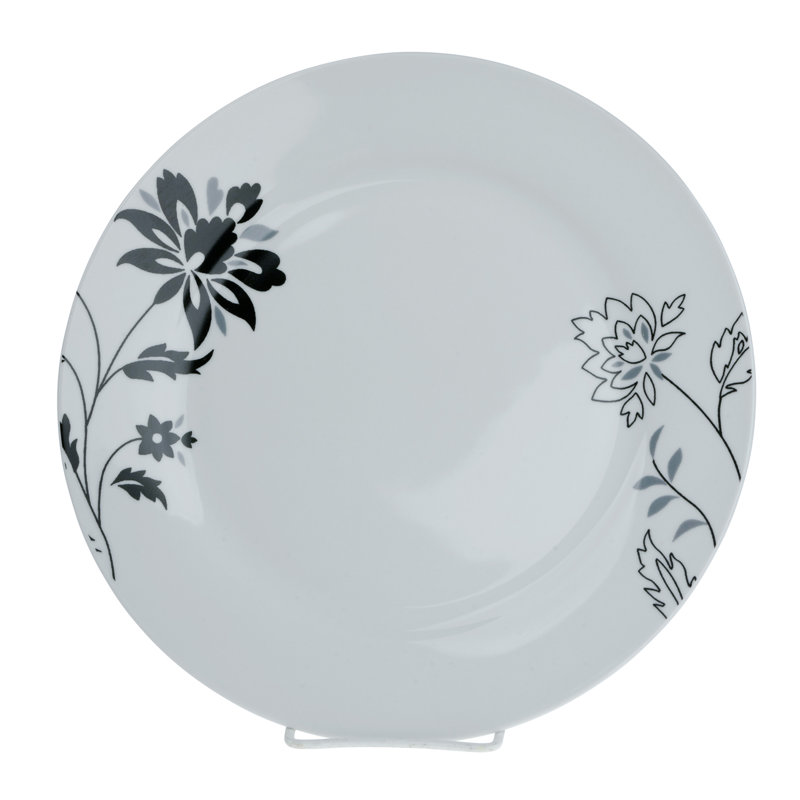 Rebecca Square White and Black Floral Porcelain Dinnerware Set, Service for 4