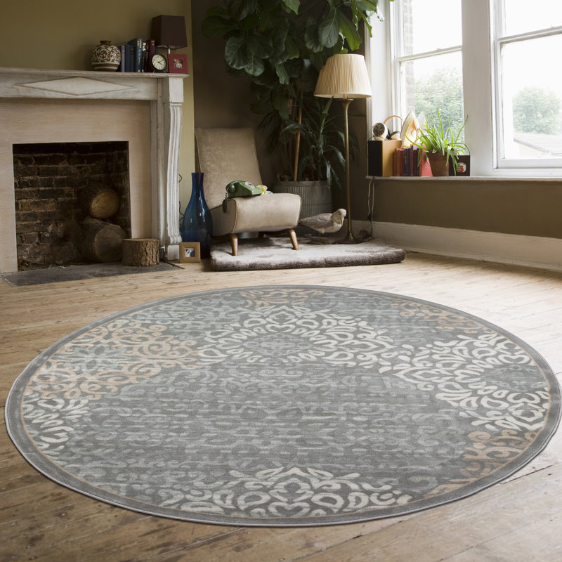  Ackermanville Modern Traditional Distressed Gray Area Rug, Round 5'3"