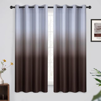 Rideaux ombrés de 63 pouces de long Yakamok, rideaux de couleur dégradée gris-blanc à brun à isolant thermique, rideaux obscurcissant avec œillets pour salon / chambre à coucher (2 panneaux, l 52 po x L 63 po)