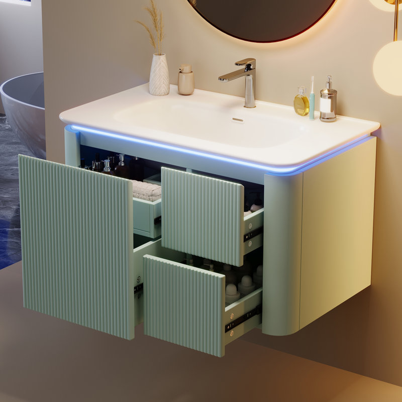 Single Bathroom Vanity with Ceramic Basin, Green