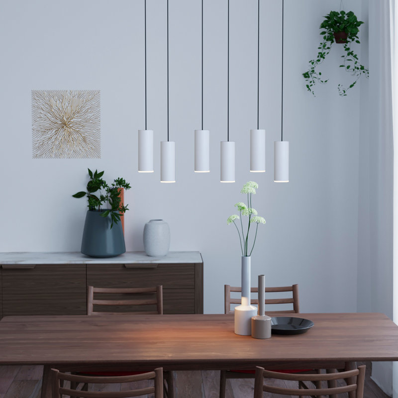 Luminaire suspendu cylindre grappe 6 lumières Bludovice, Blanc