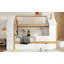 Lit plateforme simple avec tiroirs, lit maison en bois massif avec tablettes, conception enfantine, blanc et naturel-799560664