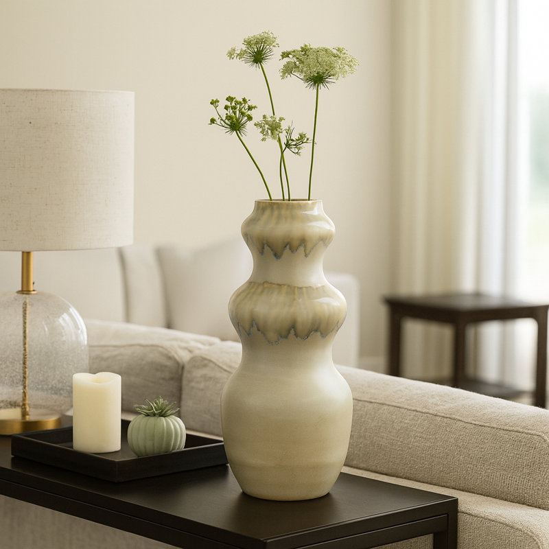 Vase en poterie moderne pour décoration de table, Hauteur totale - 19 po