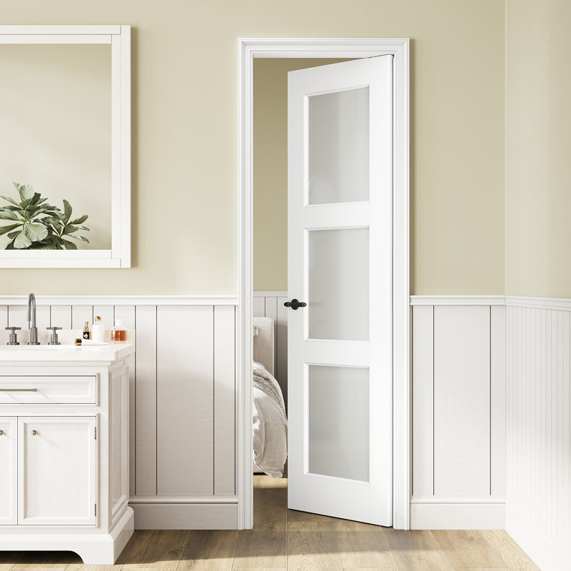 Porte standard en verre manufacturé à 3 panneaux de verre givré, 24 po x 96 po