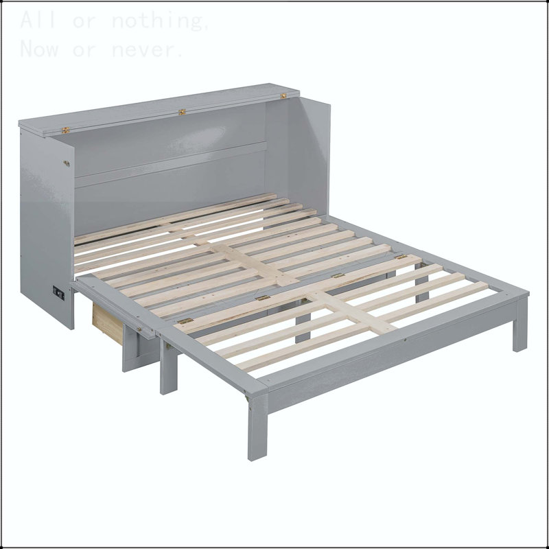 Grand lit escamotable avec grands tiroirs et chargement USB, Gris