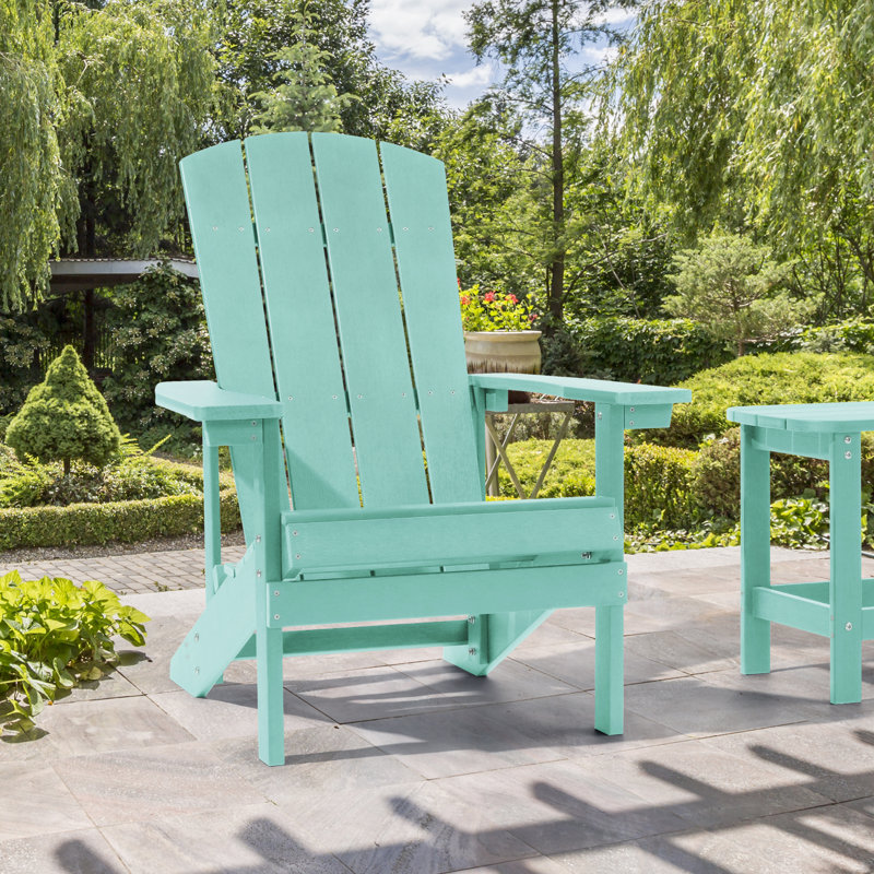 Bergenfield Plastic Adirondack Chair Weather Resistant Chair for Backyard Deck, Light Green
