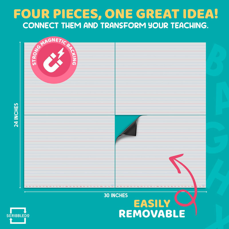 Scribbledo 30”X24” Large Magnetic Notebook Paper For Classroom Elementary Classroom Must Haves For Teachers Elementary Giant Dry Erase Magnetic Lined Paper For Whiteboard Third Fifth Grade Handwriting