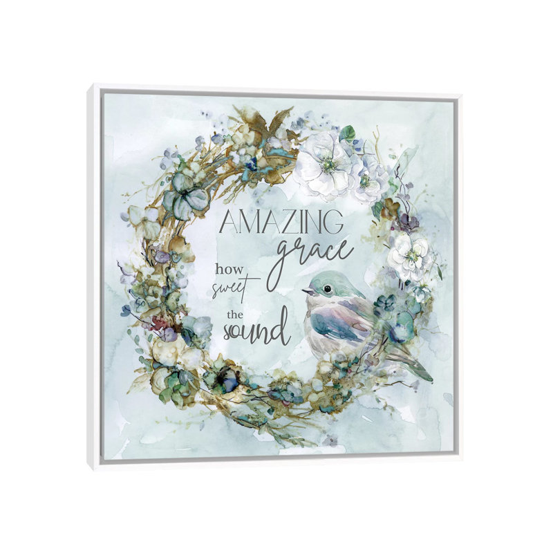 «Amazing Grace» par Carol Robinson - art textuel, H 18 po x l 18 po x 1,5 po, Toile blanche encadrée, Pas de tapis