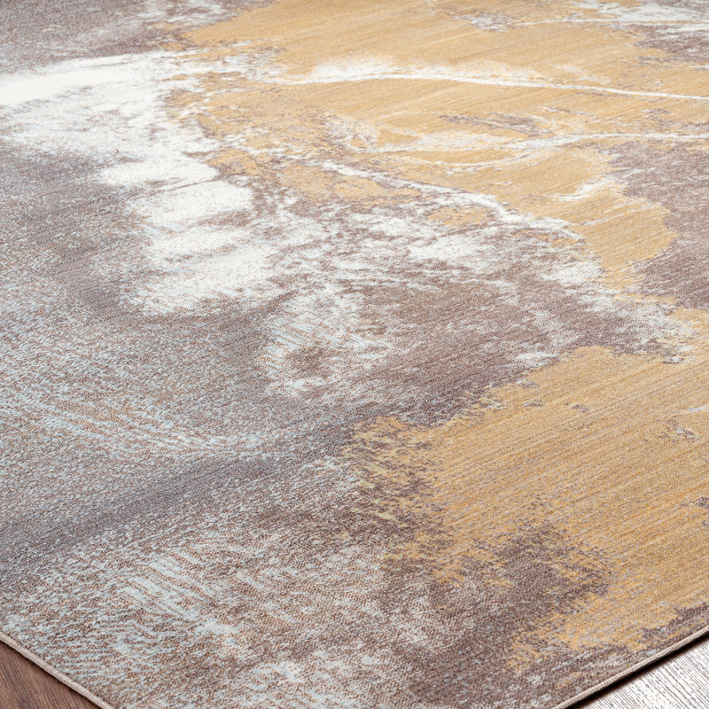 Kilanemos Abstract Area Rug in Beige/Gold, Runner 2'6" x 10'