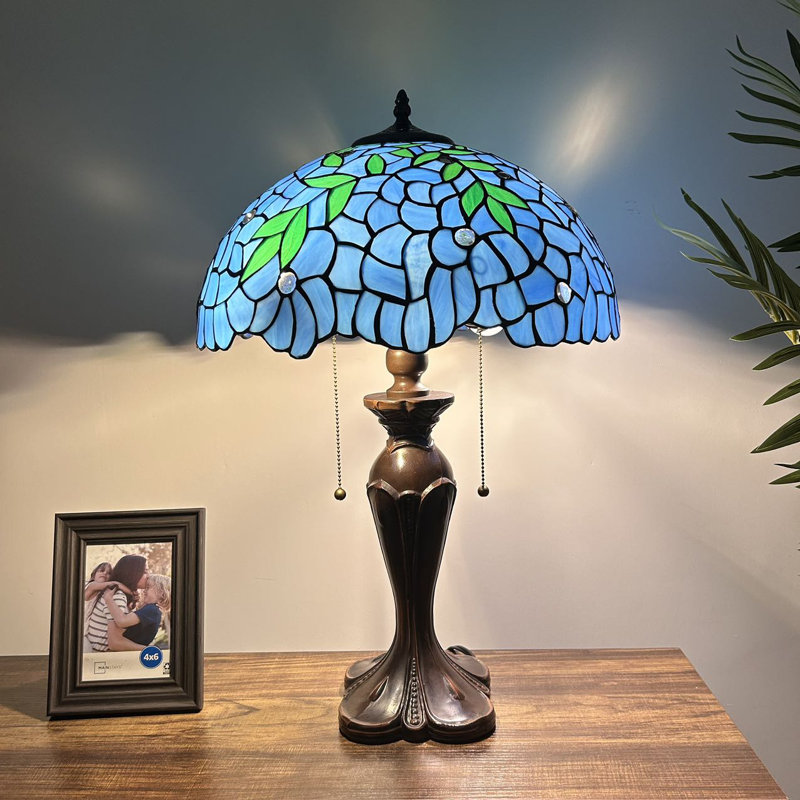 Lampe de table Noselli Tiffany vitrail feuilles vertes ampoules DEL incluses l 16 po x P 16 po x H 24 po, Bleu