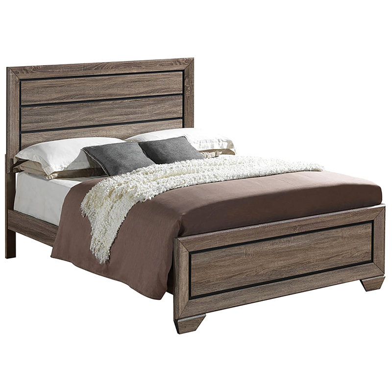 Grand lit délavé taupe délavé - Chambre transformable avec panneau tactile de taille rustique