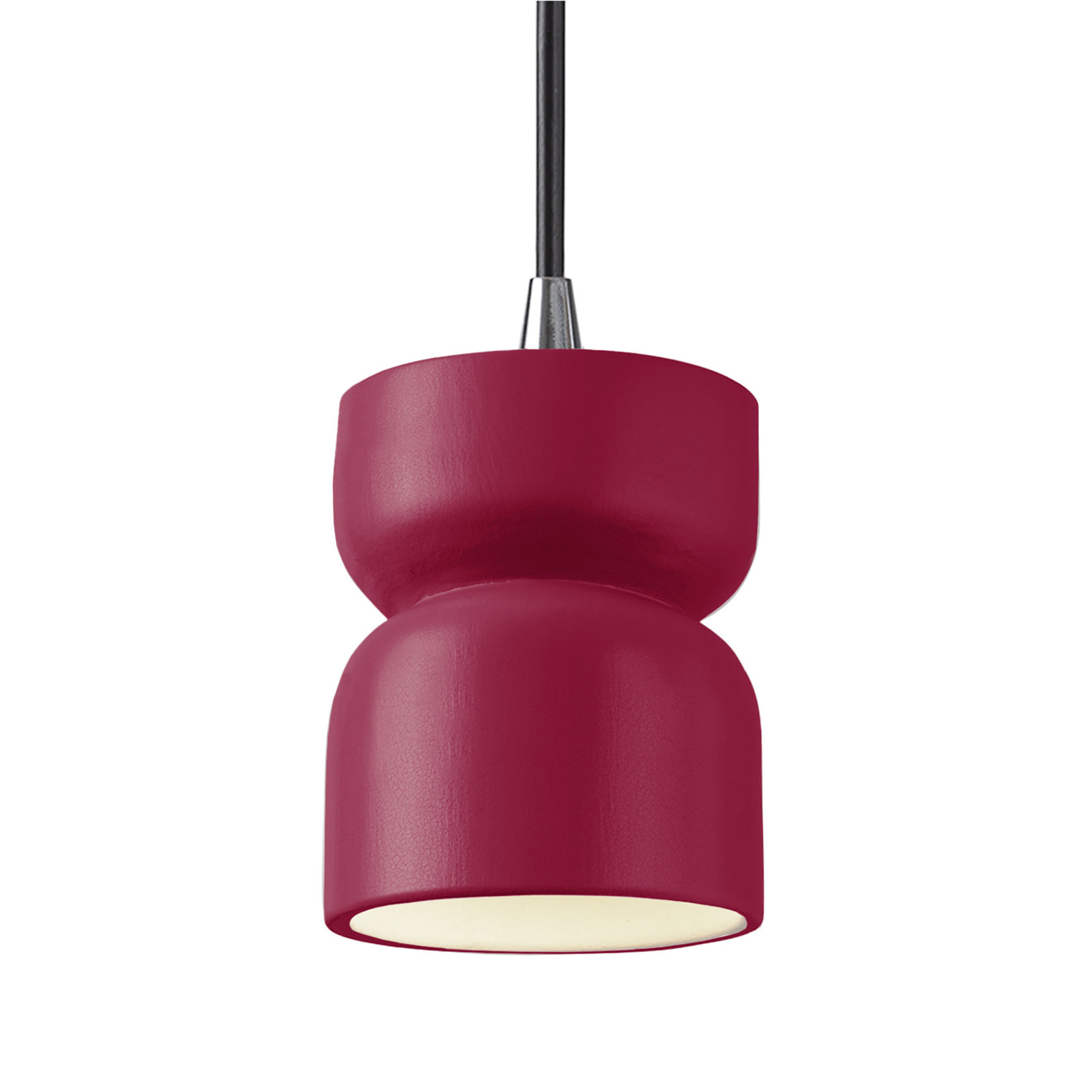 Leni Ceramic Hourglass Single Pendant , Cerise, Polished Chrome