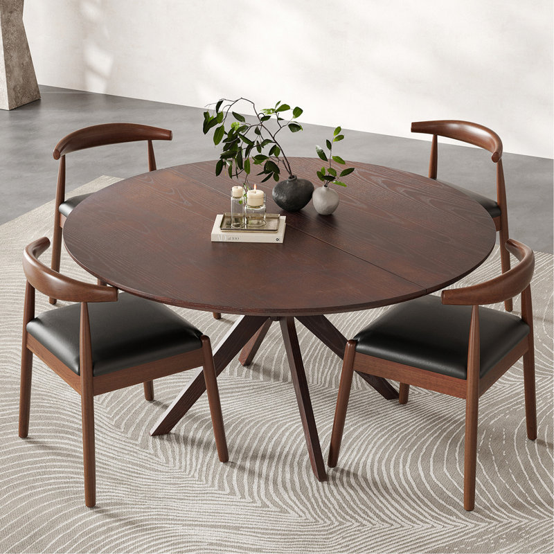 Table de salle à manger ronde en bois massif de 47,2 pouces pour 4 à 6 personnes avec pied central entrecroisé (table seule)