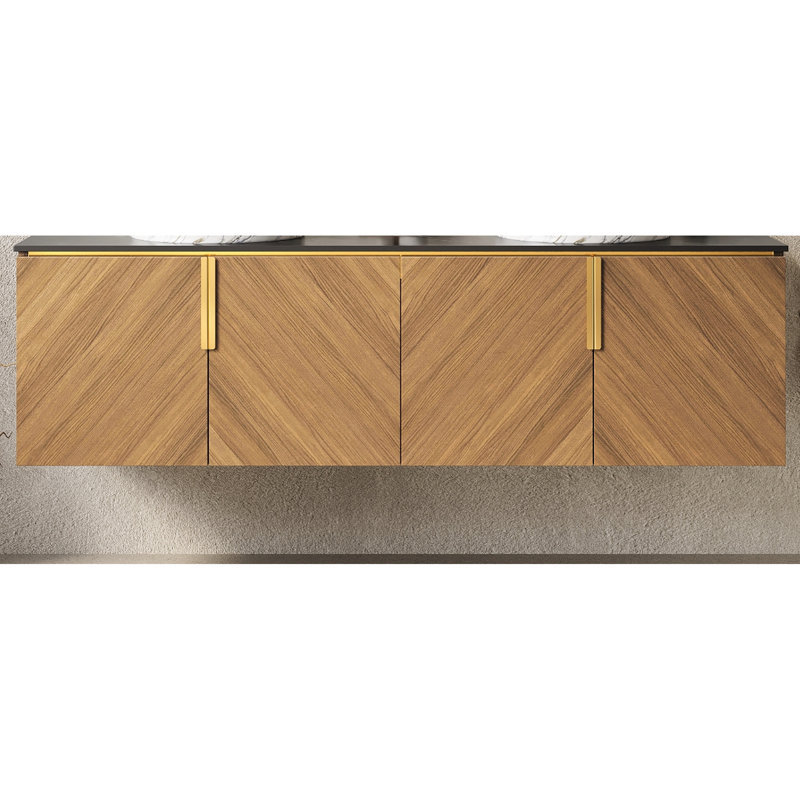 Comptoir de salle de bain 60 po avec armoire diagonale brun chêne, fabrication en contreplaqué de haute qualité, eau, espace de rangement spacieux, système de fermeture en douceur, fabrication à plat pour armoire à grain