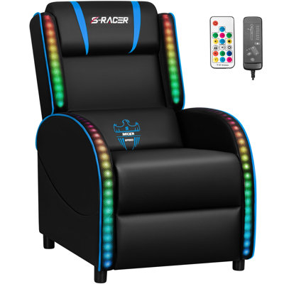 Faux Leather PC & Racing Game Chair with RGB LED Lights and Massage Lumbar Support