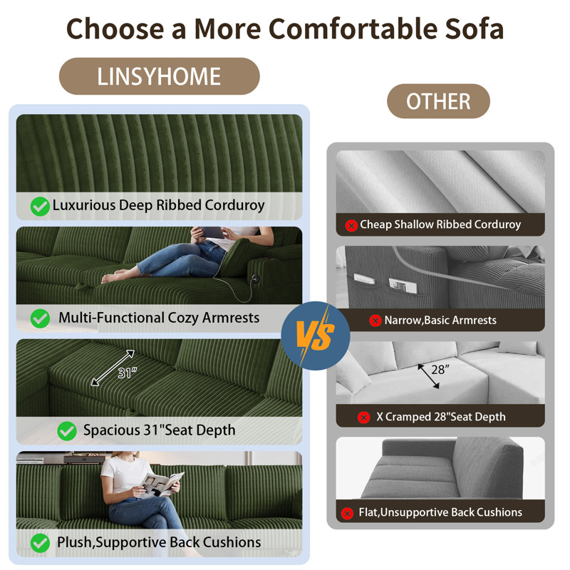 104''W U Shaped Corduroy Sectional Sofa With Storage Chaises And Pull Out Bed, Green Corduroy
