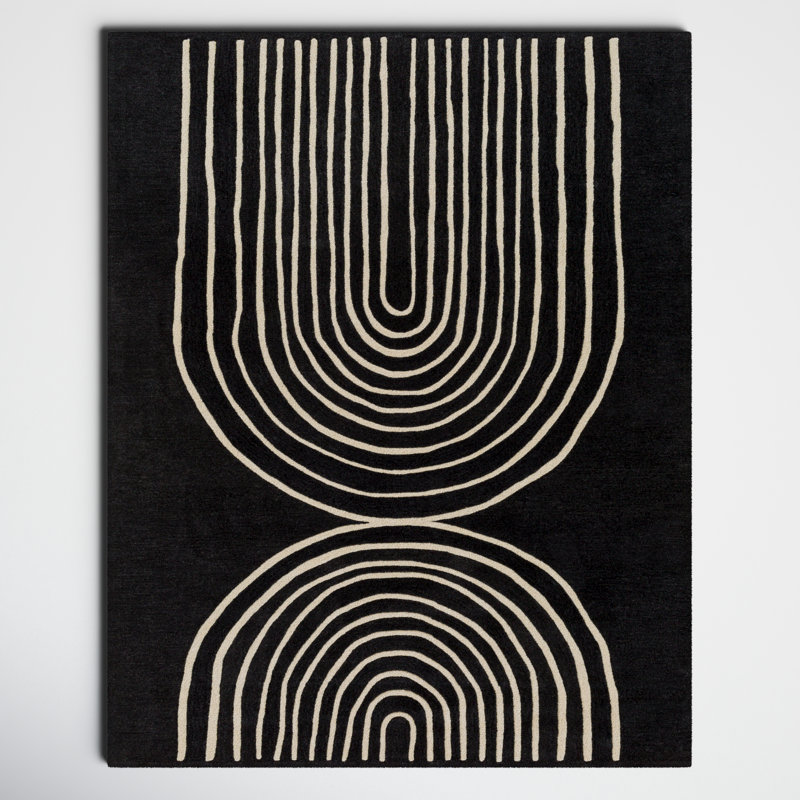 Tapis noir en laine touffeté à la main Batasi, Rectangle 8 pi x 10 pi