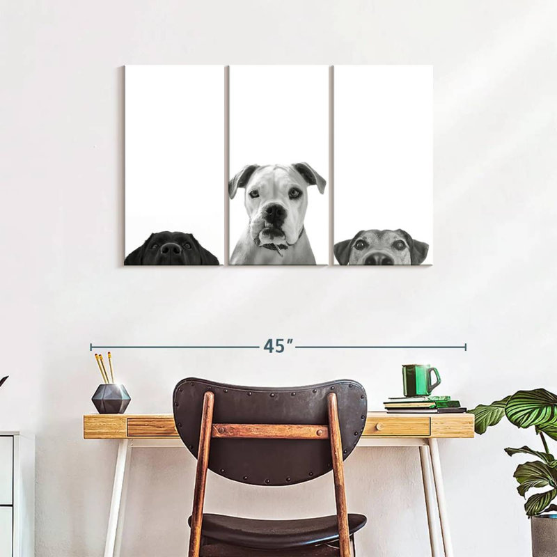 «Curious Dogs», reproduction sur toile, H 24 po x l 38 po x P 1,25 po