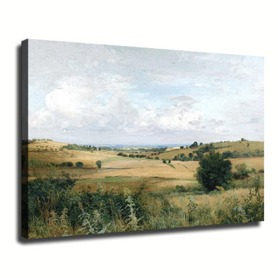 «Vintage Golden Rolling Farmland Countryside Landscape, peinture à l'huile, grande galerie, reproduction d'art sur toile pour le salon, la chambre à coucher
