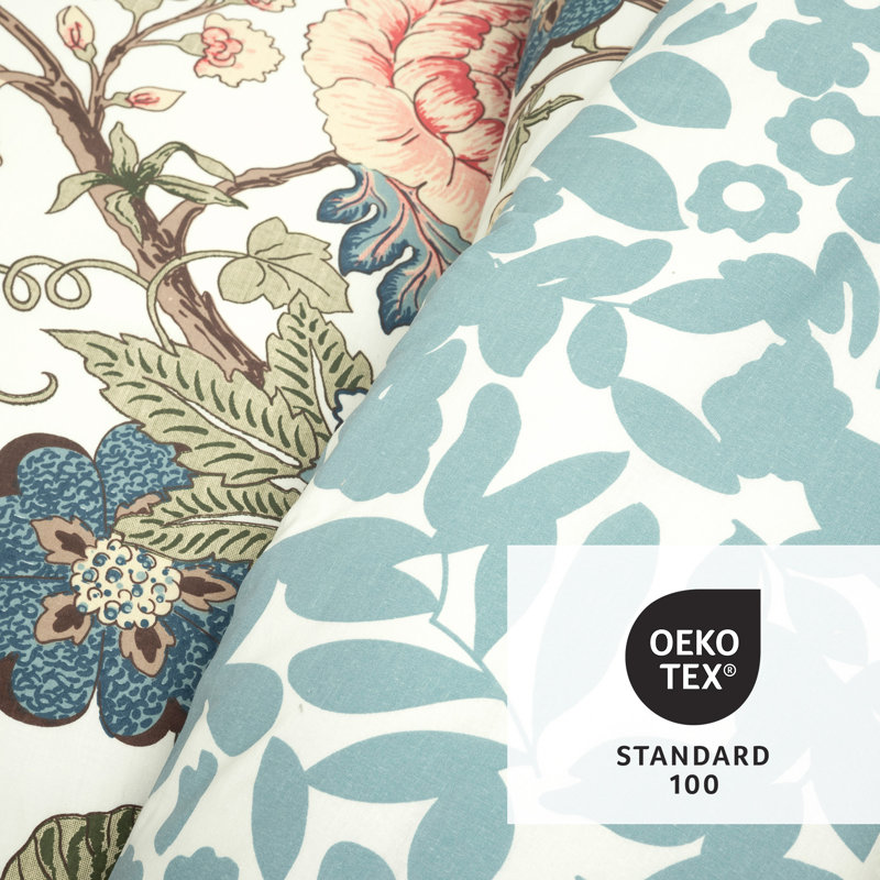 Sydney Twin XL Green Blue Reversible Cotton Floral Duvet Cover Set