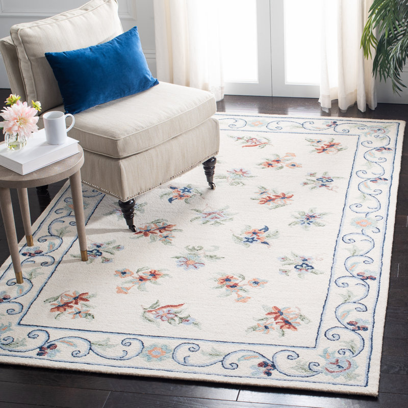 Tapis floral en laine et coton touffeté à la main Rumfelt, Rectangle 8 pi x 10 pi