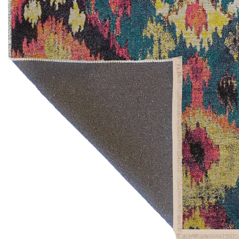 Tapis bleu-rose à motif abstrait à motifs abstraits, Rectangle 5 pi 1,02 po x 7 pi 6,55 po