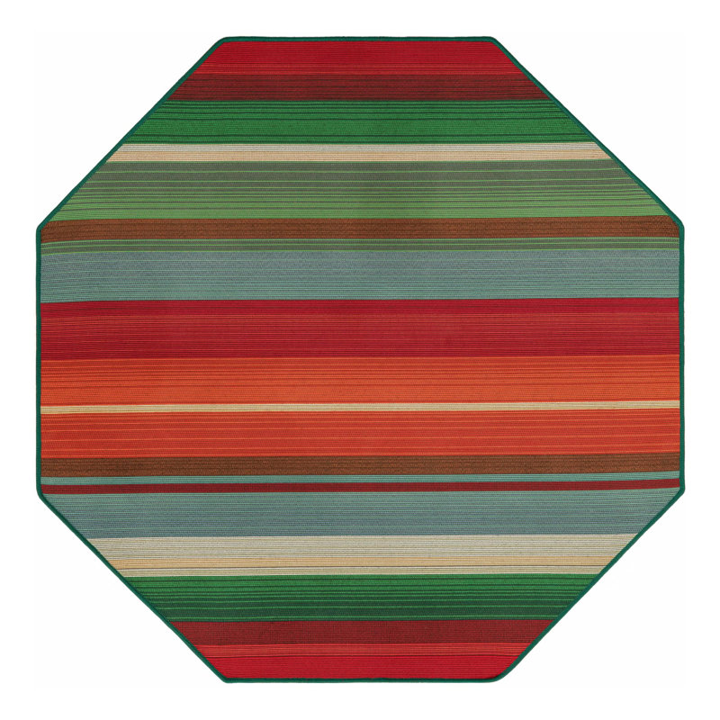 Tapis intérieur / extérieur à rayures Meliton - rouge / vert / bleu / orange, Octogone 7 pi 1 po x 7 pi 1 po