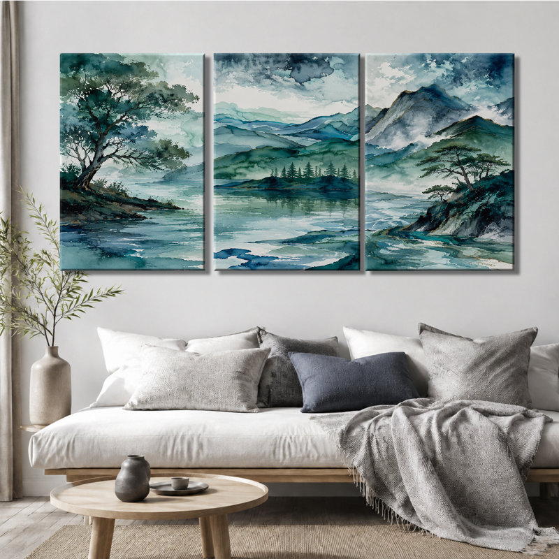 3 panneaux d'art mural Blue Mountain Lake, 16 * 24 pouces * 3