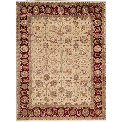 Tapis ivoire et rouge noué à la main de haute qualité