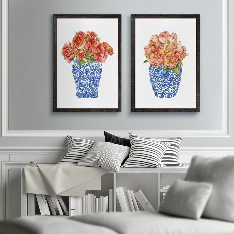«Sweet Peony I» par Vincent Van Gogh, ensemble de 2 reproductions d'art encadrées, H 24 po x l 18 po, Toile encadrée, Ébène