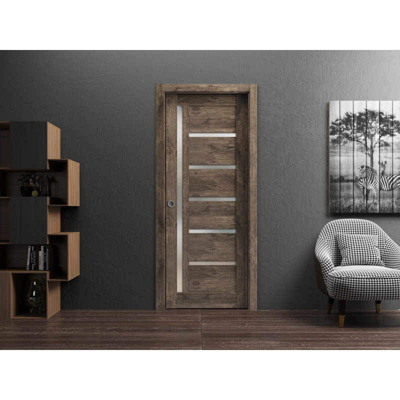 Panelled Wood Quadro Sliding Closet Doors, Cognac Oak, 28" x 84"