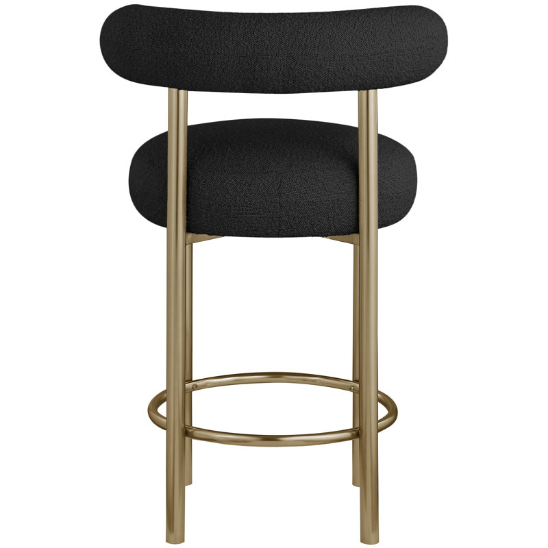 Hurlston Upholstered Counter Stool with Metal Frame, Black Boucle Fabric