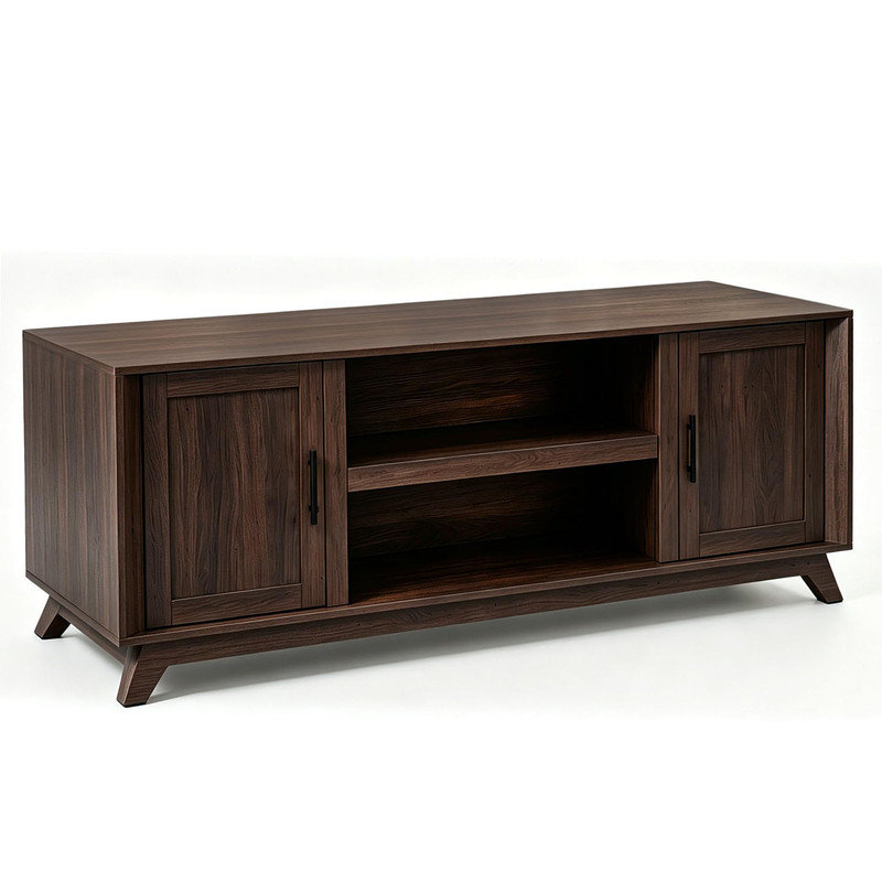 Meuble télé de 65 po avec rangement, console multimédia au fini bois, Brun