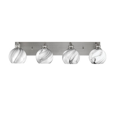 Barre d'éclairage de salle de bain 4 lumières Edge au fini nickel brossé avec verre tourbillon onyx de 5,75 po