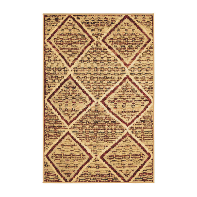 Tapis géométrique beige / brun en laine et en polyester tissé à la machine 7 pi x 9 pi