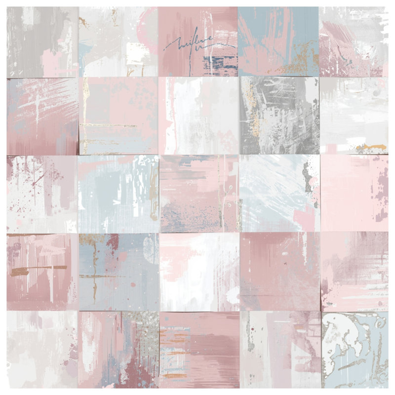 Tapisserie murale pastel patchwork abstrait, H 104 po x 88 avec 4 œillets