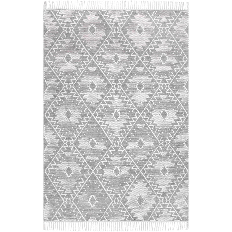 Tapis gris tissé à plat à la main Southwestern, Rectangle 7 pi 6 po x 9 pi 6 po
