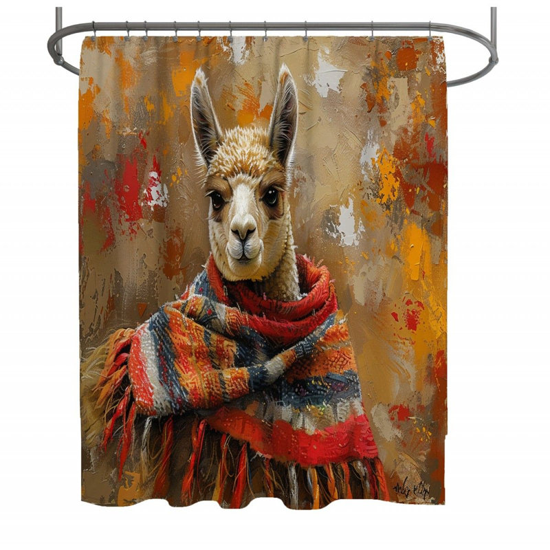 Winter Alpaca Animals Shower Curtain, 73"H x 70"W