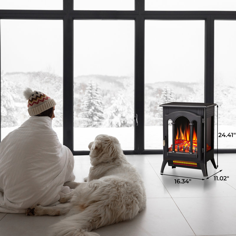 Winston Porter 17" Freestanding Fireplace Stove Heater With Realistic Flame For Home Office With Realistic Log Flame Effect, Adjustable Flame Effect/Brightness/Heating Mode, Overheating Safe Design