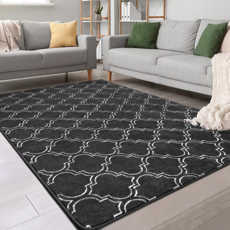 Tapis de chambre doux de style marocain, tapis moderne à poils longs, Rectangle 6 pi x 9 pi