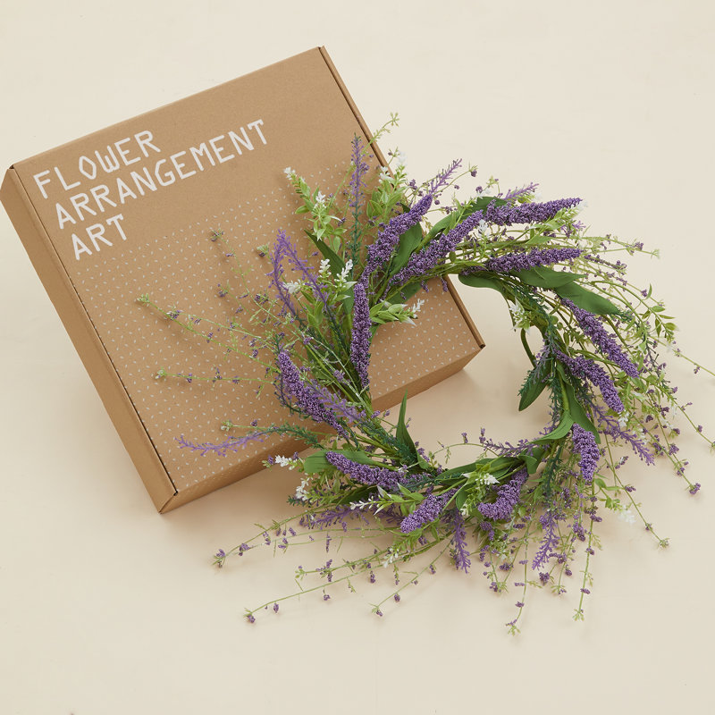 Couronne de lavande artificielle 17,7 po pour décoration de porte d'entrée